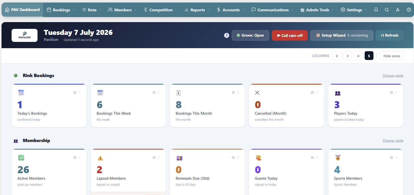 Pavilion dashboard